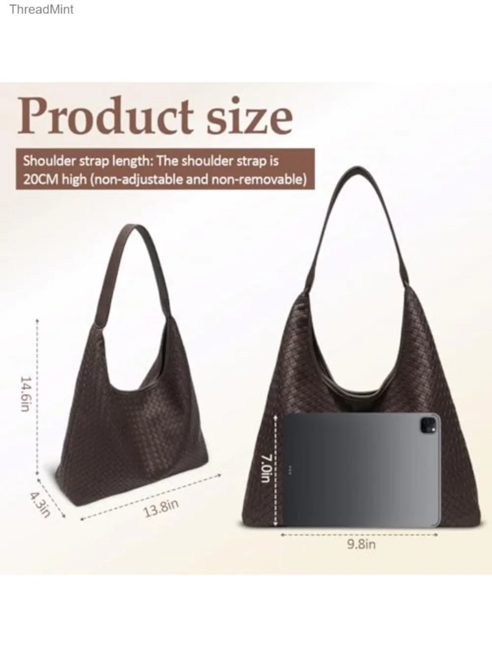 Woven Textured Vegan Leather Hobo Tote Bag Large Slouchy Purse